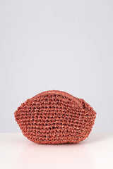 Orange Woven Metallic Raffia Pouch Clutch Bag