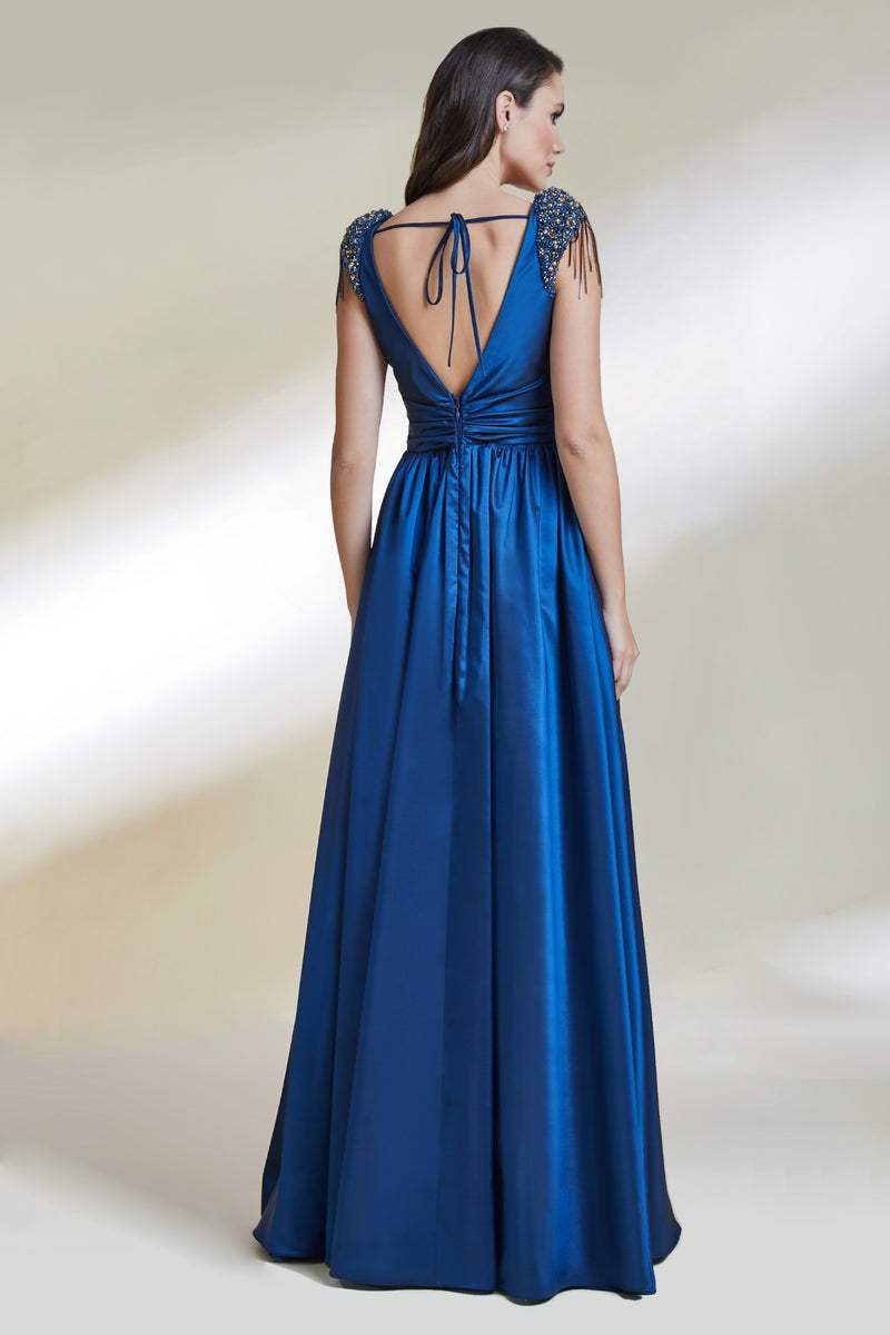 burlington royal blue dresses Royal Blue Halter Keyhole Glitter Lace Ruffle Tiered Prom Gown with Side Slit