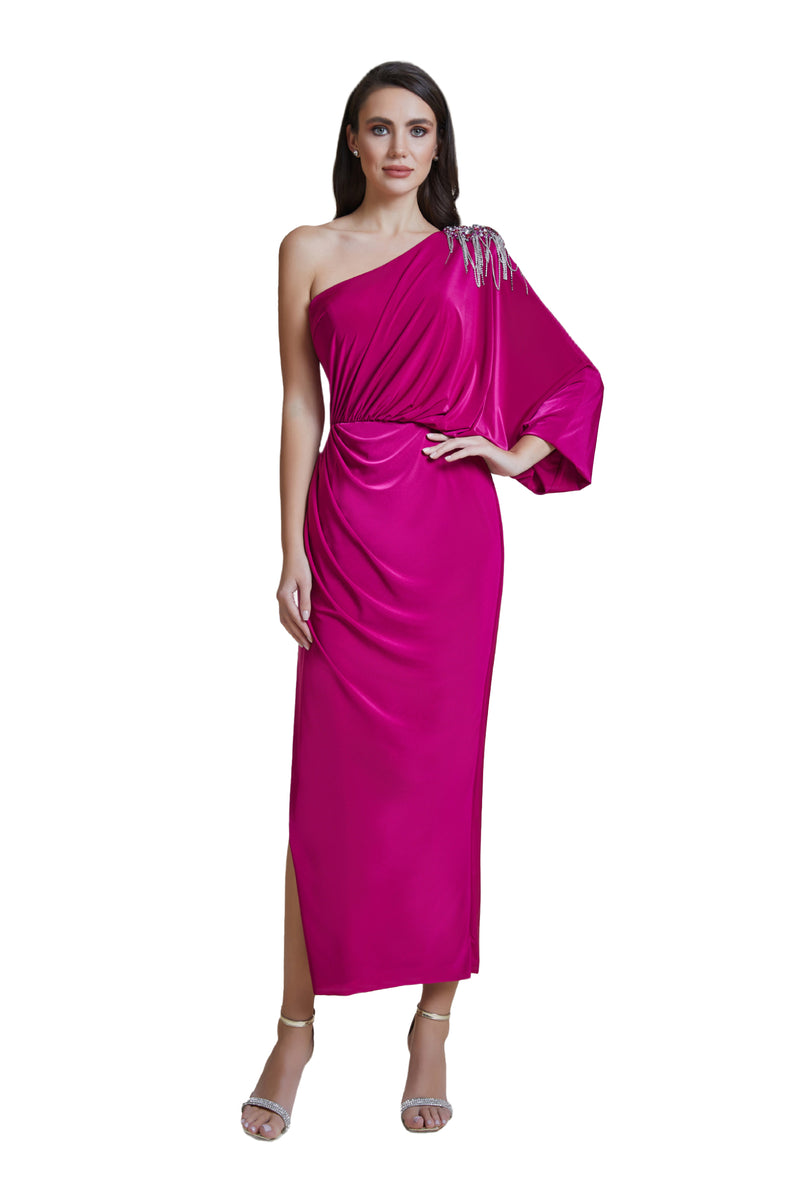 Leona Fuchsia One Long Sleeve Midi Dress Leona Fuchsia One Long Sleeve Midi Dress