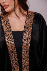 Abeer Arabic Calligraphy Black Velvet Abaya