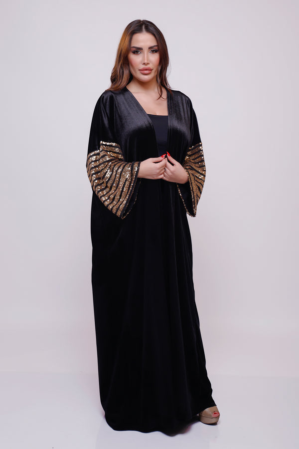 Kayan Black Velvet Gold Sequin Abaya