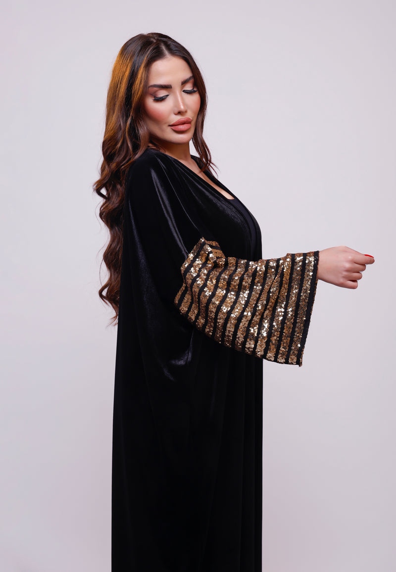 Kayan Black Velvet Gold Sequin Abaya