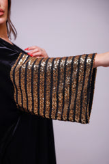 Kayan Black Velvet Gold Sequin Abaya