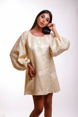 Addison Gold Mini Puff Sleeves Dress