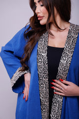 Layal Arabic Calligraphy Fringe Blue Abaya