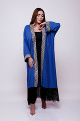 Layal Arabic Calligraphy Fringe Blue Abaya