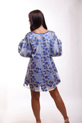 Katy Blue Floral Mini Puff Sleeve Dress