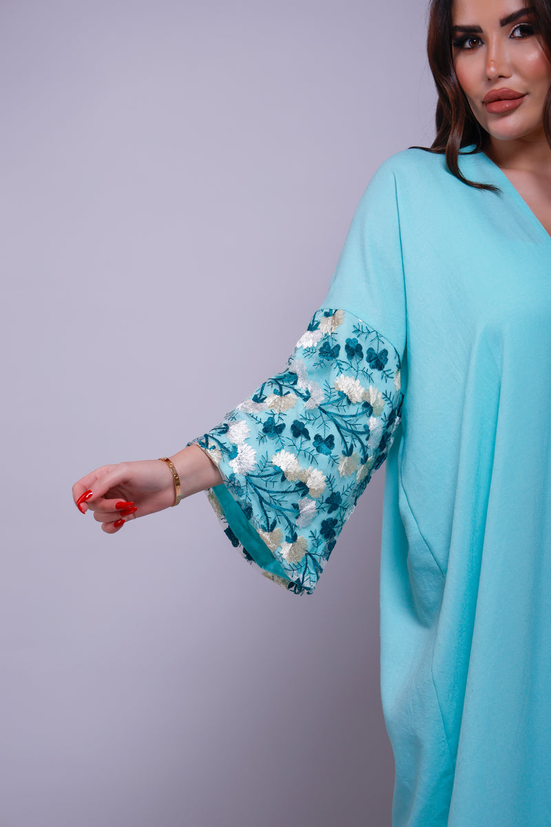 Nala Turquoise Blue Linen Abaya Kimono