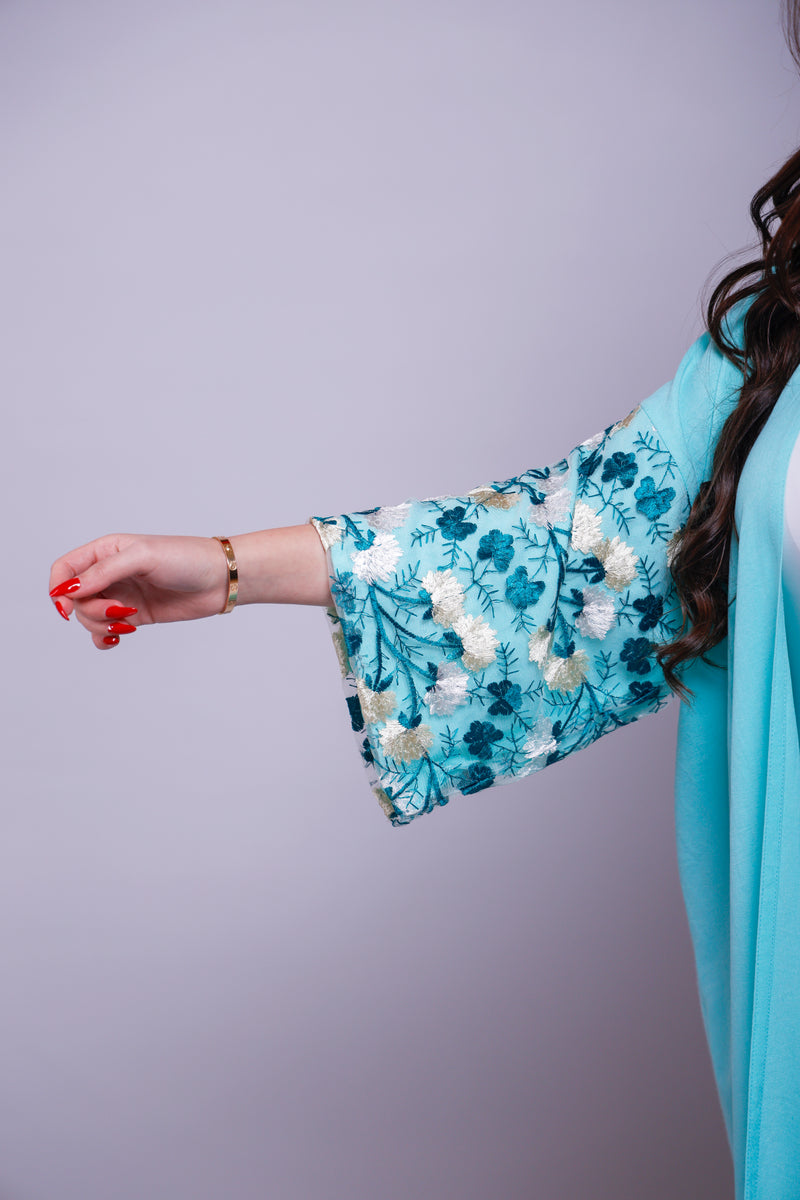 Nala Turquoise Blue Linen Abaya Kimono