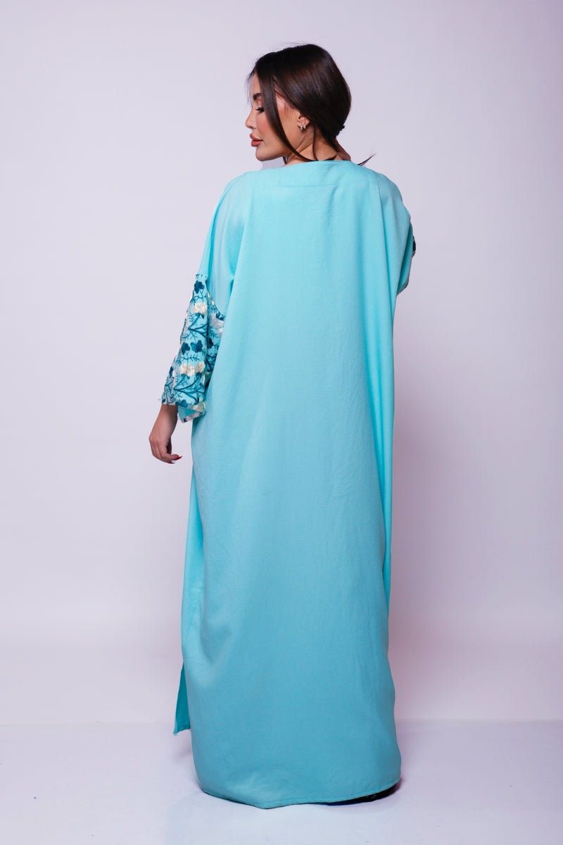 Nala Turquoise Blue Linen Abaya Kimono