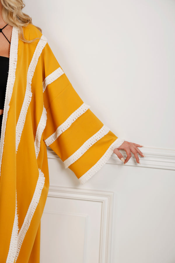 Mandy Mustard Yellow Fringe Kimono