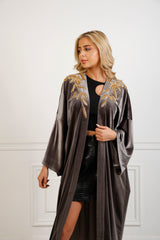 Zendaya Gray Embroidered Velvet Abaya
