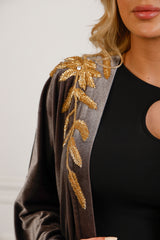 Zendaya Gray Embroidered Velvet Abaya