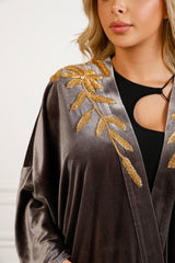 Zendaya Gray Embroidered Velvet Abaya