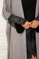 Mayas Gray Linen Abaya Kimono