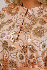 Lina Pink Gold Floral Sequin Velvet Caftan Dress