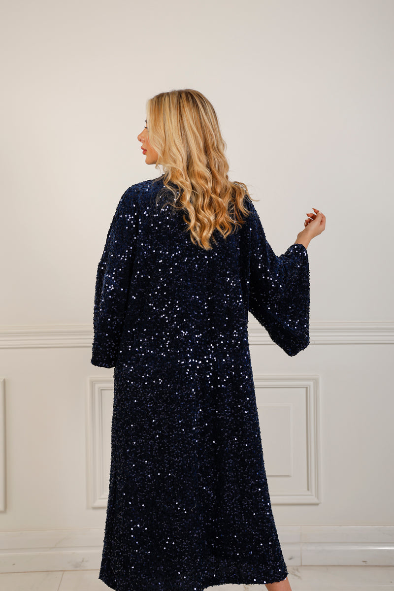 sequin caftan dress Effie Navy Sequin Caftan Dress