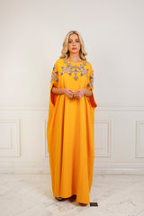 Yusra Mustard Yellow Embelished Caftan Dress