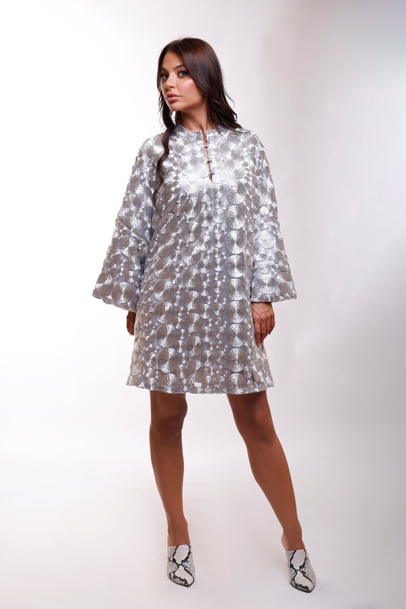 silver circle dress Circle Sequin Halter Shift Dress in Silver