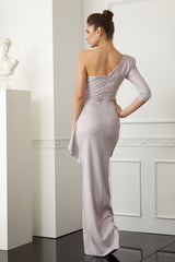 Akasha One Sleeve Shimmery Lilac Pink Gown