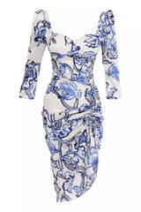 Rita Blue White Printed Midi Dress