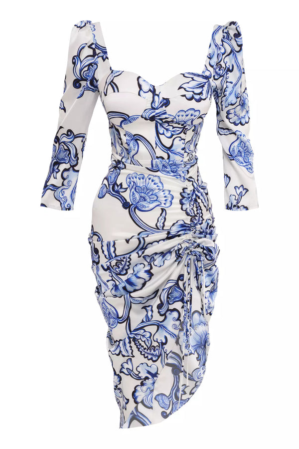 Rita Blue White Printed Midi Dress