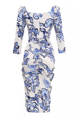 Rita Blue White Printed Midi Dress