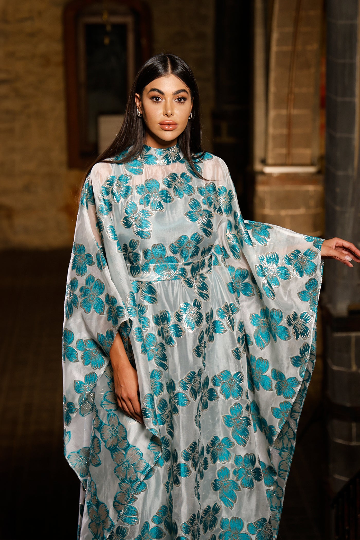 Alice Green Floral Organza Butterfly Caftan Dress Alice Green Floral Organza Butterfly Caftan Dress