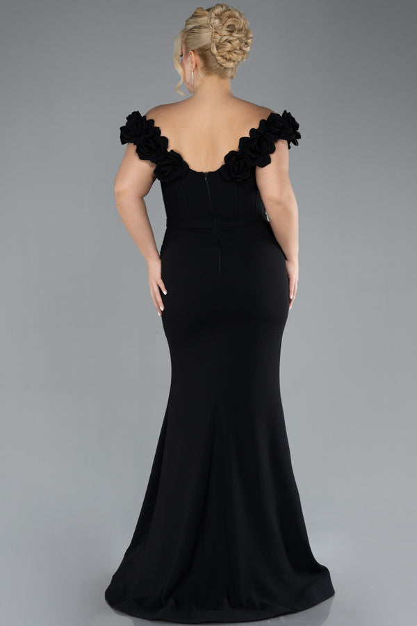 Amaya Black 3D Floral Off Shoulder Gown