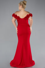 Amaya Red 3D Floral Off Shoulder Gown