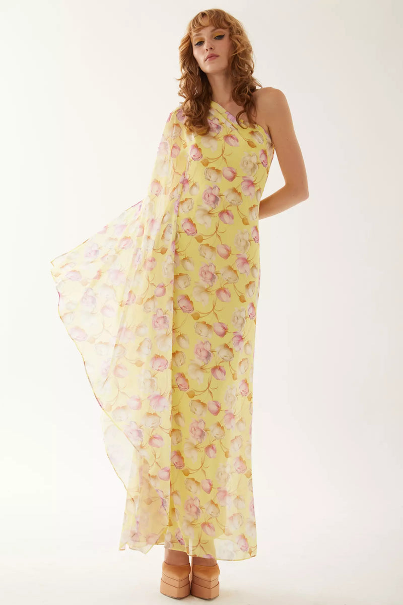 Ayaki Yellow One Shoulder Maxi Dress