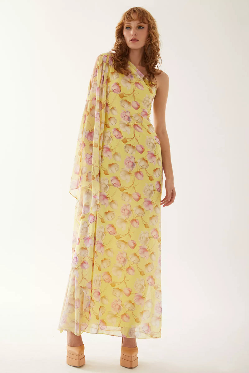 Ayaki Yellow One Shoulder Maxi Dress