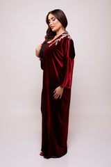 Ayla Burgundy Embelished Velvet Abaya