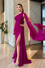 Aylani Floral Cape Fuchsia Gown