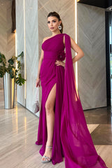 Aylani Floral Cape Fuchsia Gown