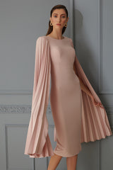 Beliz Blush Pink Cape Sleeves Midi Dress
