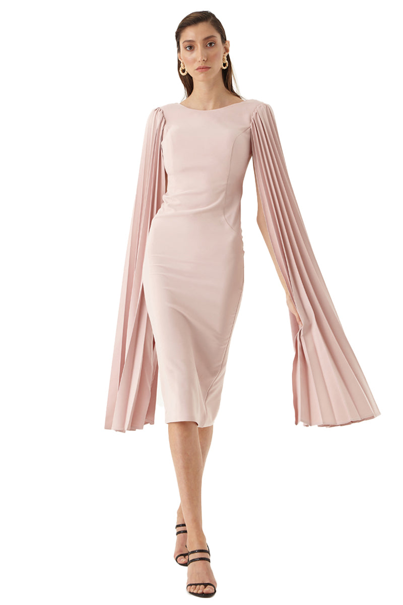 Beliz Blush Pink Cape Sleeves Midi Crepe Dress 2 (US) Beliz Blush Pink Cape Sleeves Midi Crepe Dress 2 (US)