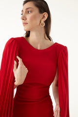 Beliz Red Cape Sleeves Midi Dress