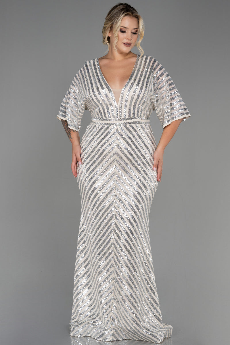 Bisan Silver Sequin Gown