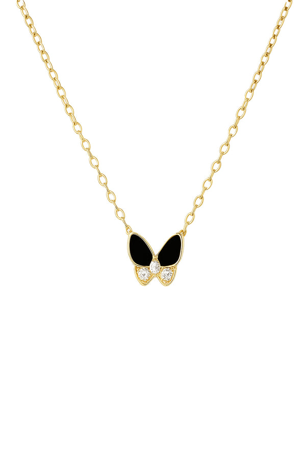 Small Pave X Baguette Black Butterfly Necklace