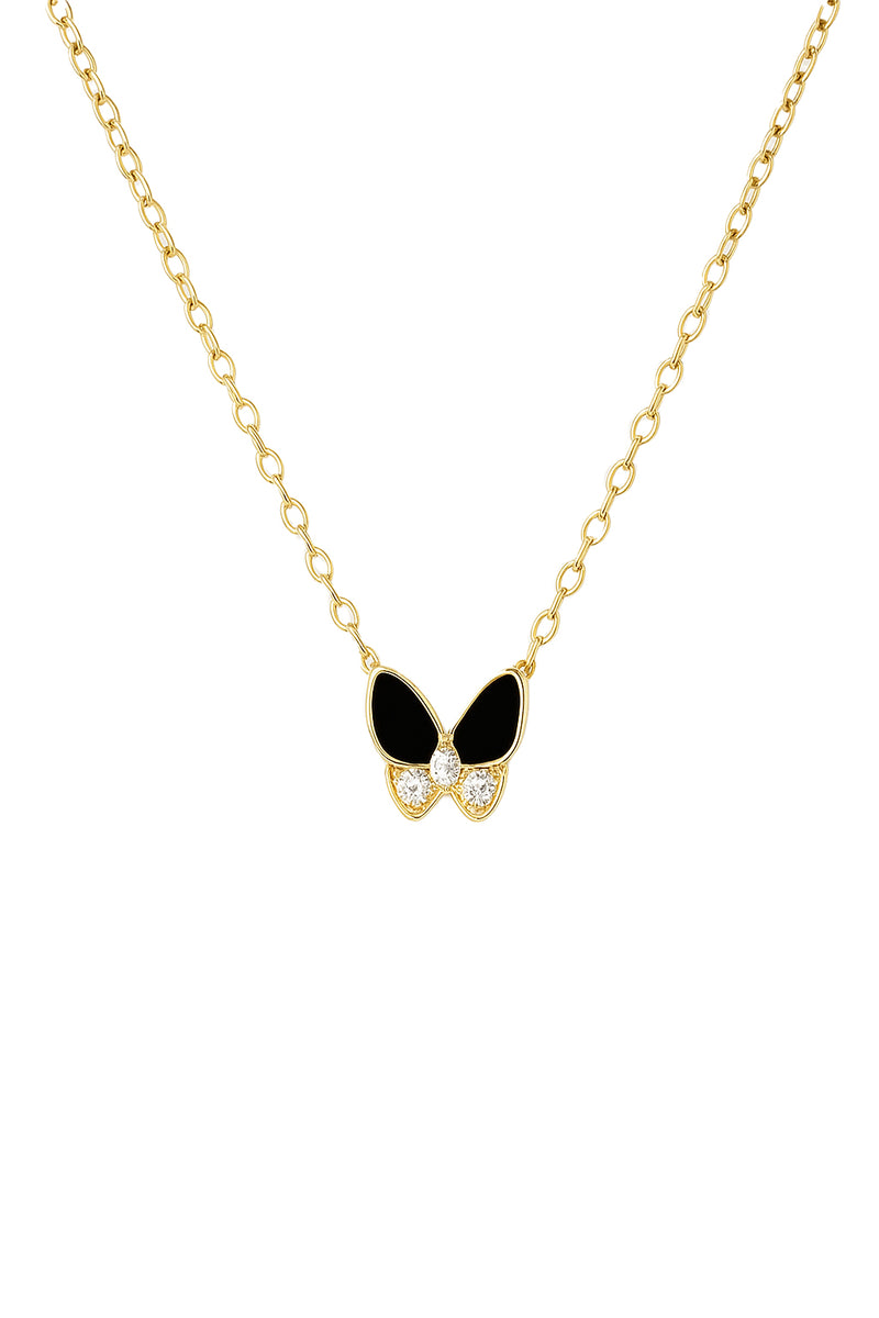 Small Pave X Baguette Black Butterfly Necklace