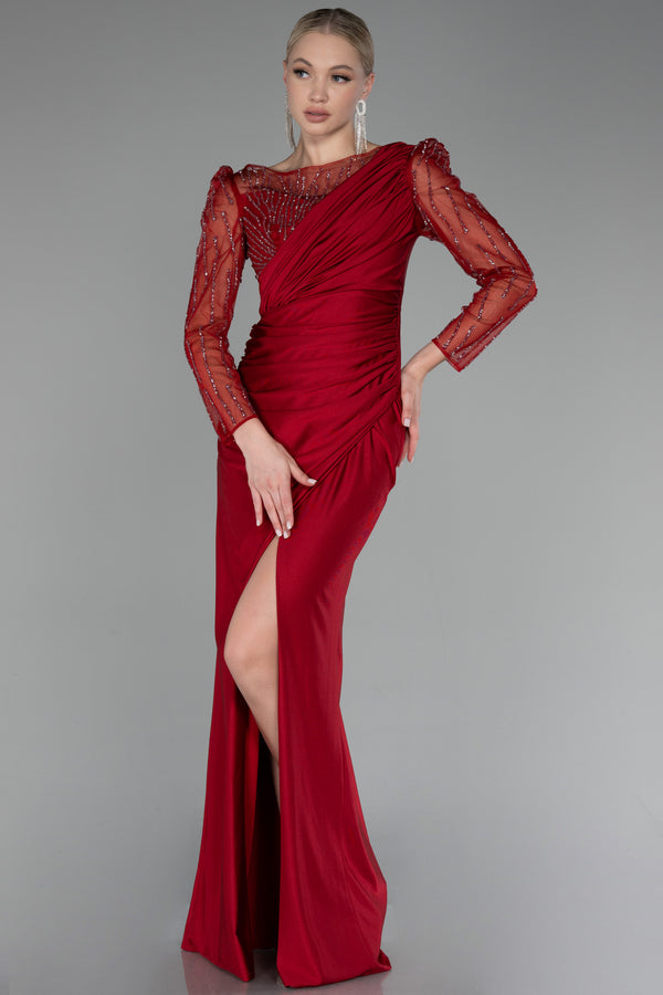 Anais Cherry Red Long Sleeves Gown