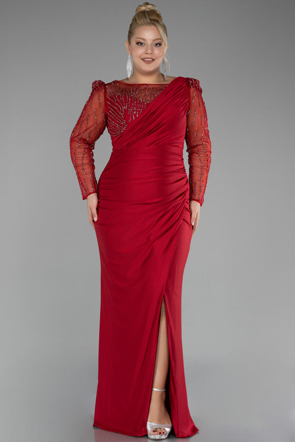 Anais Cherry Red Long Sleeves Gown