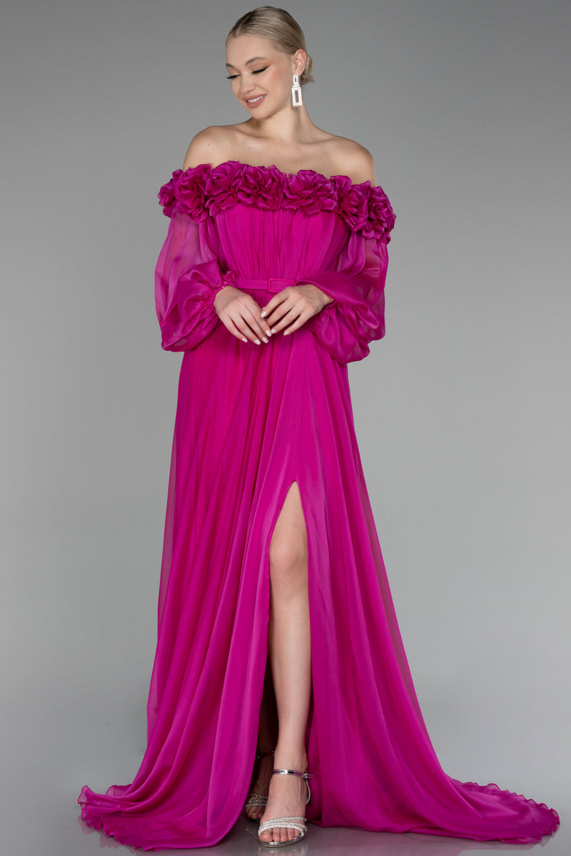 Courtney Floral Off Shoulder Fuchsia Long Sleeves Gown 3D Floral Plus Size Available unmatchedbyu Courtney Floral Off Shoulder Fuchsia Long Sleeves Gown 3D Floral Plus Size Available unmatchedbyu