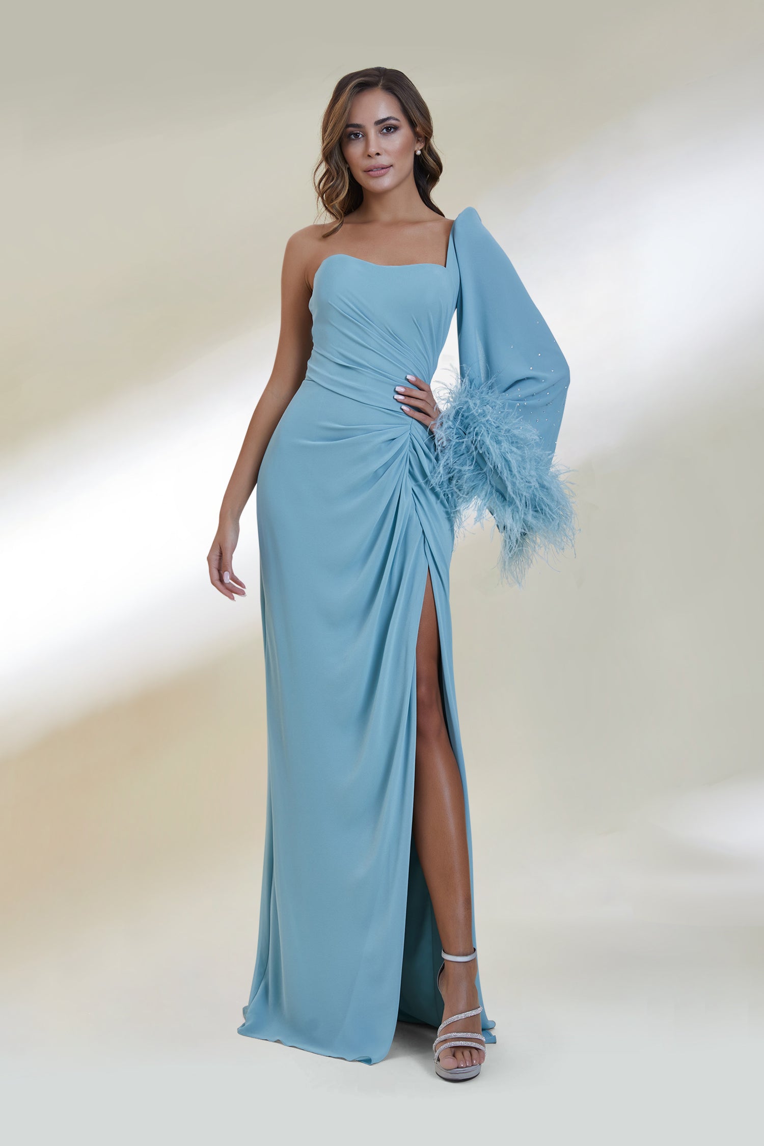 Hailey Feather Embellished Blue Gown – unmatchedbyu