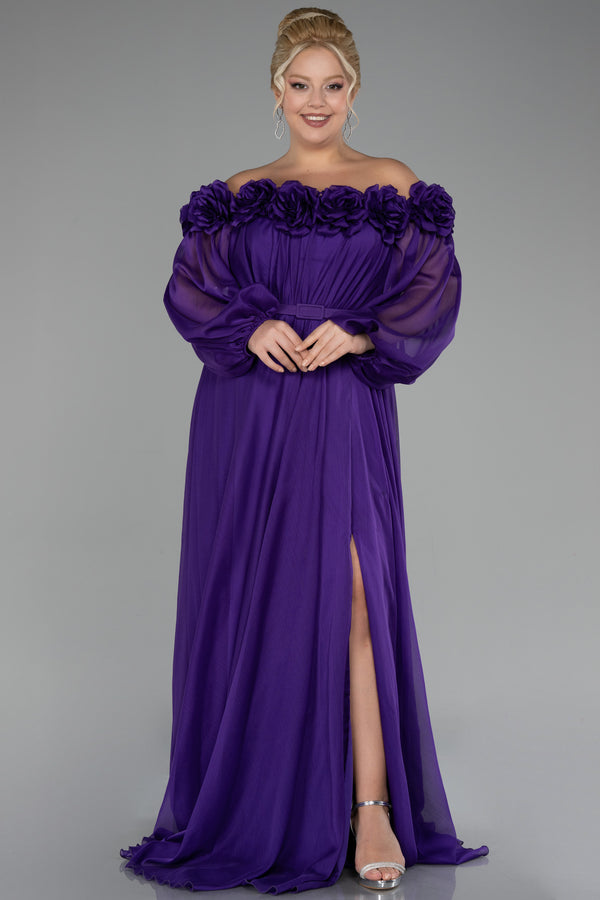 Courtney Floral Off Shoulder Purple Long Sleeves Gown