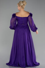 Courtney Floral Off Shoulder Purple Long Sleeves Gown