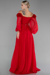 Courtney Floral Off Shoulder Red Long Sleeves Gown