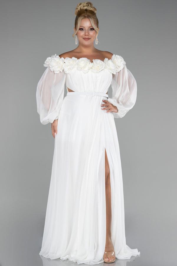 Courtney Floral Off Shoulder White Long Sleeves Gown