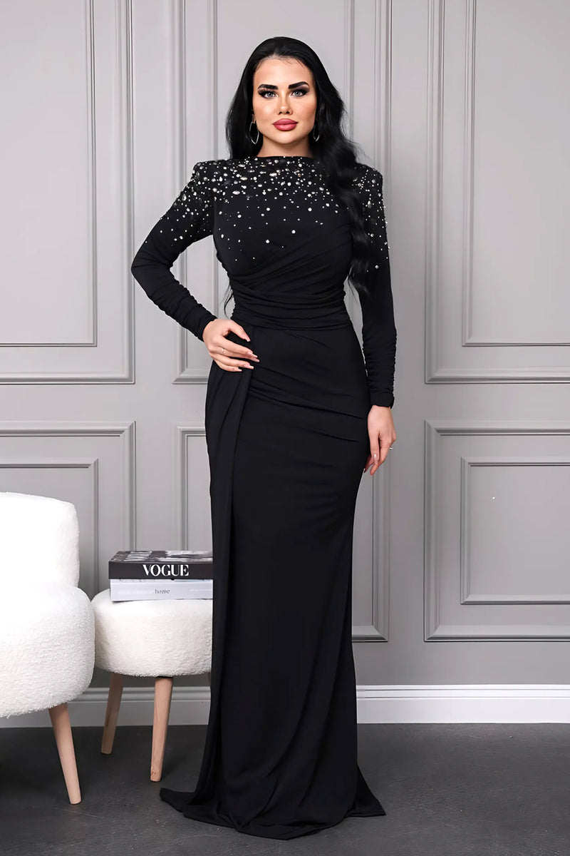 Diane Black Embellished Long Sleeves Gown